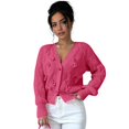 thumbnail image 4 of Women's Bowknot Chunky Knit Cardigan Sweaters Open Front Cozy Long Sleeve Button Up Cardigan for Winter Rose Red L, 4 of 10