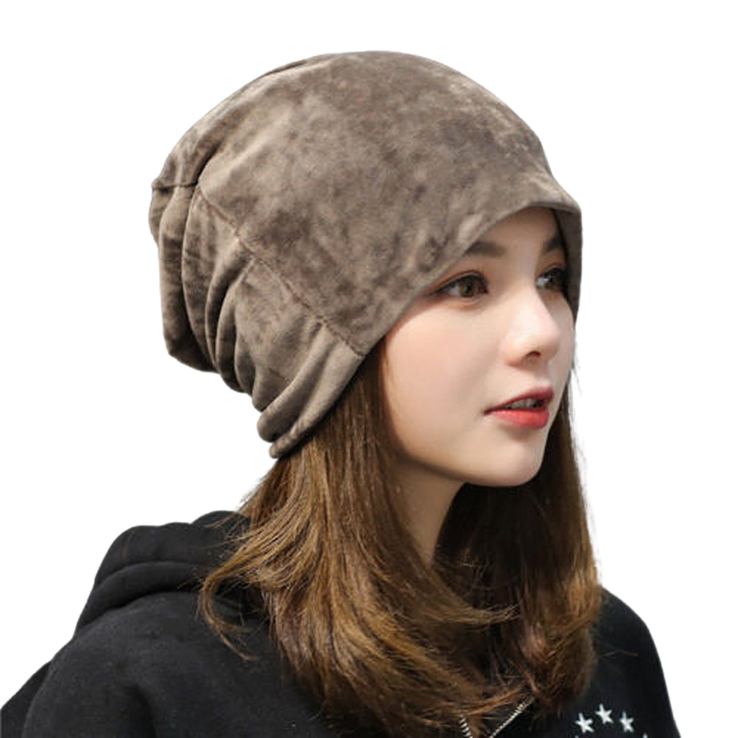 Women's Velvet Winter Hat Cotton Beanie  Warmer Casual Headwear Turban Solid Cap 