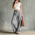 thumbnail image 4 of Hvogkswy Wide Leg Pants for Women, Button High Waist Casual Long Pants with Pockets Flowy Bohemian Vacation Cargo Pants, 4 of 8