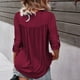 thumbnail image 4 of Jersey de mujer Top empalme de encaje plisado manga 3/4 cuello redondo blusa transpirable para mujer dama vino rojo XL, 4 of 6