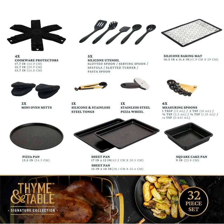 Thyme & Table 32 Piece Cookware Bakeware Non-Stick Set Black Pots and Pans  New