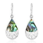 AERAVIDA Victorian Teardrop Filigree Waves Abalone Shell Sterling Silver Dangle Earrings