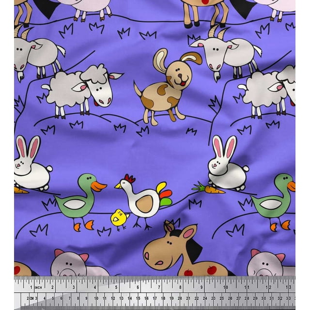 Soimoi Crepe Silk Fabric Bird & Animals Cartoon Fabric Prints by Yard 42 Inch Wide