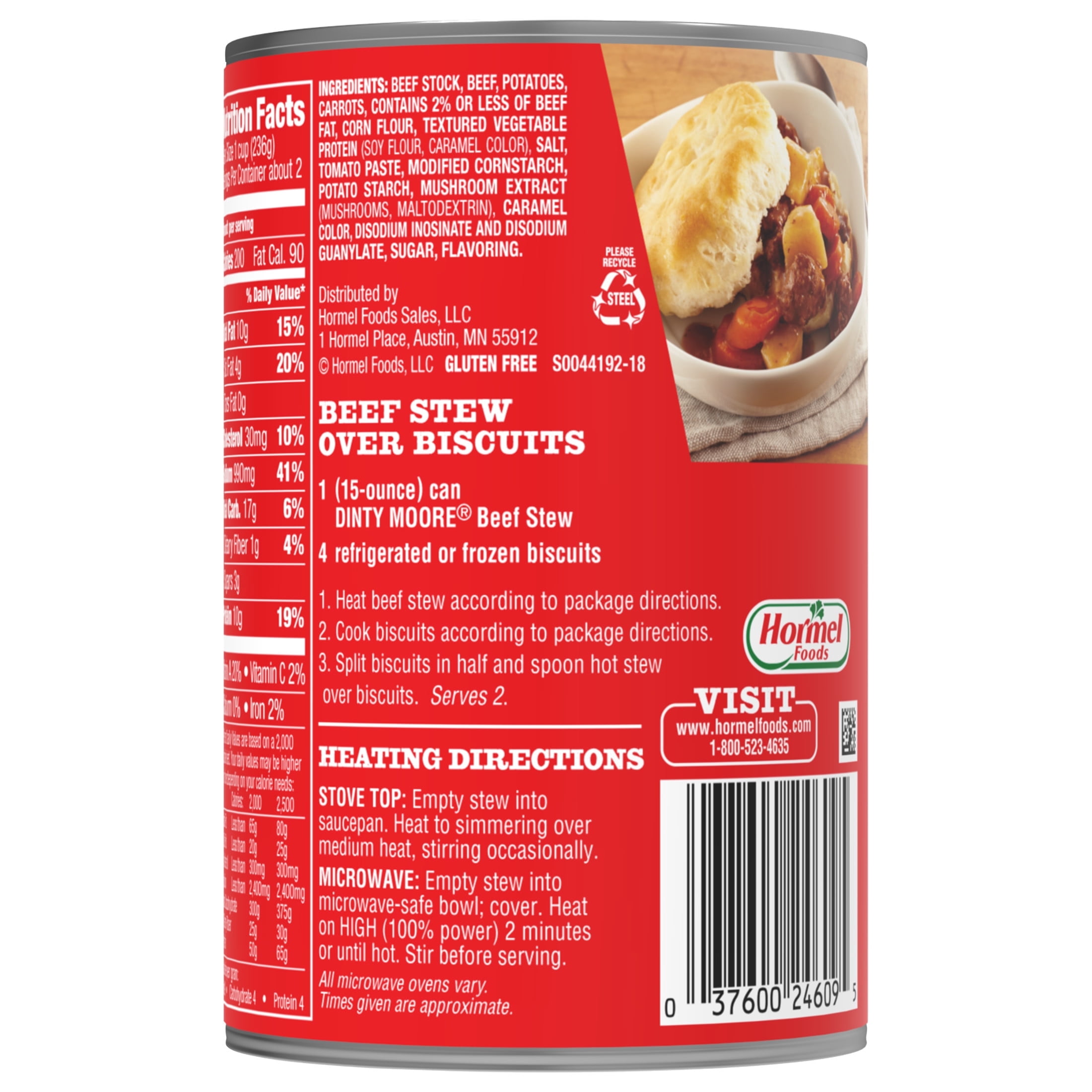 DINTY MOORE Best Beef Stew with Potatoes and Carrots, Shelf Stable, Packaged Meals, 15 oz Steel Can (4 Pack)
