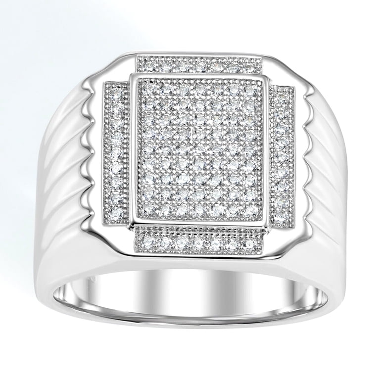 Tilo Jewelry Solid 925 Sterling Silver Pave Square Signet Ring