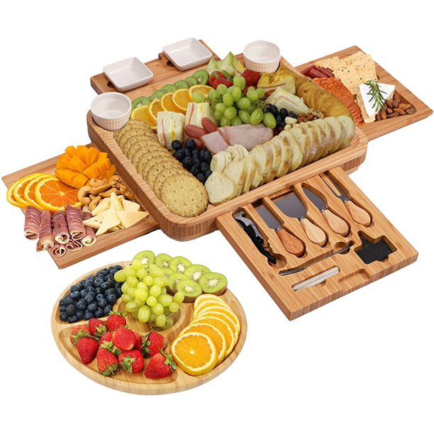 Lah Kitchen Charcuterie Board Gift Set: Insulated Travel Bag-Charcuterie Trays - Bamboo Cheese Board for Wedding Gifts - Holiday Gift for Woman