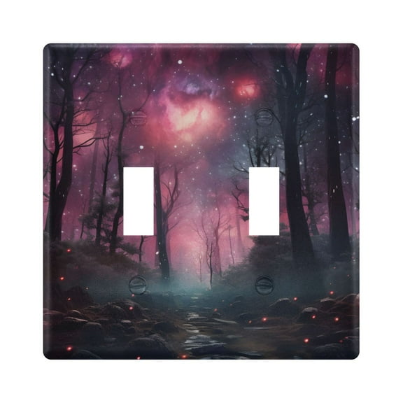 Fantasy Forest in Night Light Switch Plate Covers 2 Gang Wall Plate Plastics Outlet Covers for Kitchen Home Office Decor