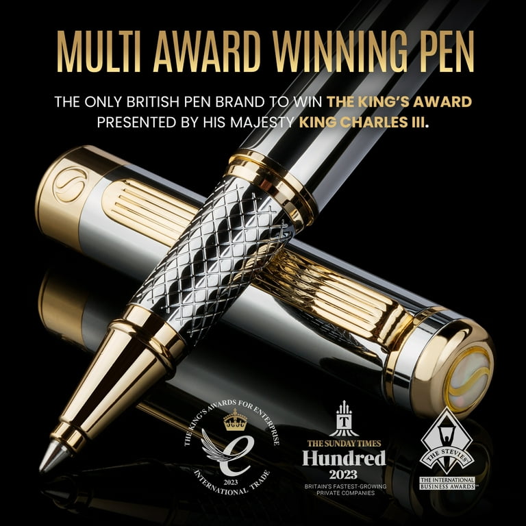 Scriveiner Silver Chrome Ballpoint Pen - Stunning Luxury Pen with 24K Gold Finish, Schmidt Black Refill, Best Ball Pen Gift Set