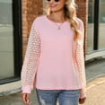 thumbnail image 5 of Tuphregyow Women's Tops Hollow Out Lantern Long Sleeve Tops Print Trendy Classic New Style Loose Round Neck Tunic Vacation Office Work Blouse Pink XL, 5 of 8