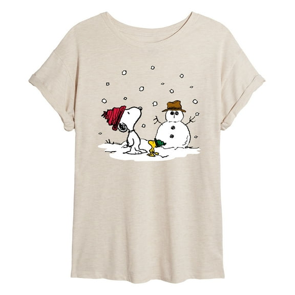 Peanuts - Snoopy Woodstock Snowman - Juniors Ideal Flowy Muscle T-Shirt