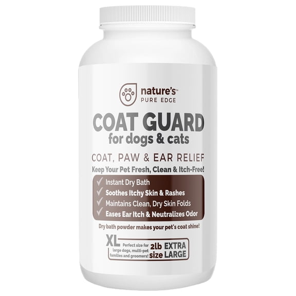 Nature's Pure Edge Coat Guard Anti Itch Relief Aloe Dry Shampoo Powder for Dogs & Cats, 2 lbs Jar