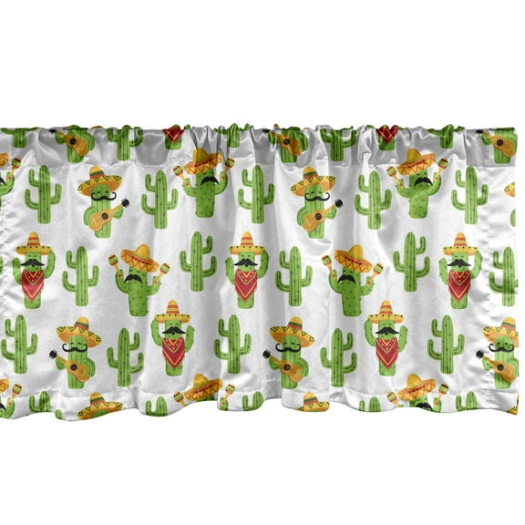 Ambesonne Cinco de Mayo Window Valance, Cactus Characters Fun, 54" X 12", Lime Green White Mustard