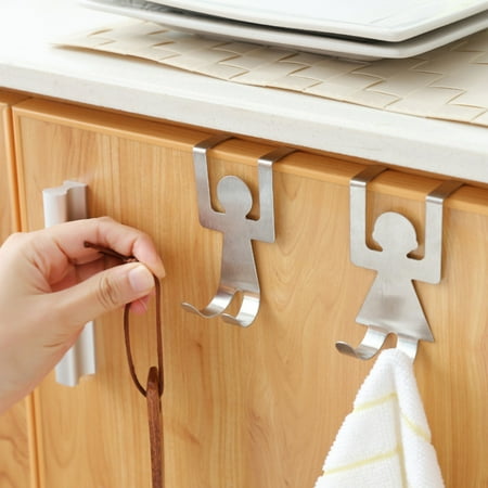 

HEVIRGO Over Cabinet Hook 2Pcs Stainless Steel Human Shape Over Cabinet Drawer Door Hook Hanger Holder Silver