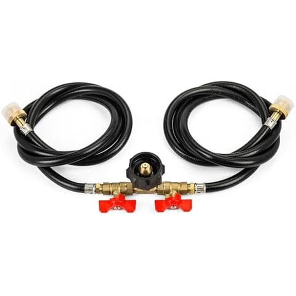5FT Propane Y Splitter Adapter Hose 1lb to 20lb Converter with Shut Off Valve QCC1/Type1, Compatible with 5-40lb Tanks, 350PSI LP Gas for Heater, Stove, Grill, RV & Portable Appliance$$Garden & Patio