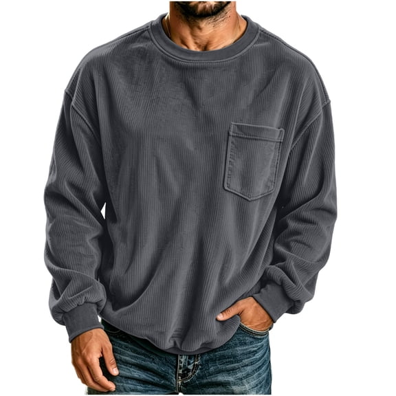 ZOYOEN Mens Corduroy Sweatshirts with Pocket- Crewneck Loose Fit Casual Long Sleeve Fall Pullover Tops Gray