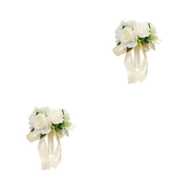 Ramo de novia Rosa artificial Inteprter estilo romántico decoración novia flores accesorios de fiesta de boda Blanco 2piezas