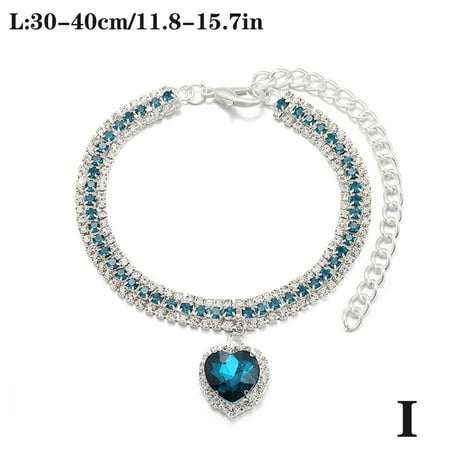 Cat Puppy Jewelry Necklace Bling Pet Dog Collar Heart Pendant Crystal Diamond G5O4