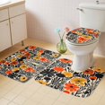 thumbnail image 4 of Rustic Flower Bathroom Rugs Set Watercolor Rustic Orange Yellow Floral Black Leaf Plant Linen Texture Non Slip Absorbent Bath Mats 3 Piece Set, U-Shaped Floor Mat, Toilet Seat Cover Small Size, 4 of 9