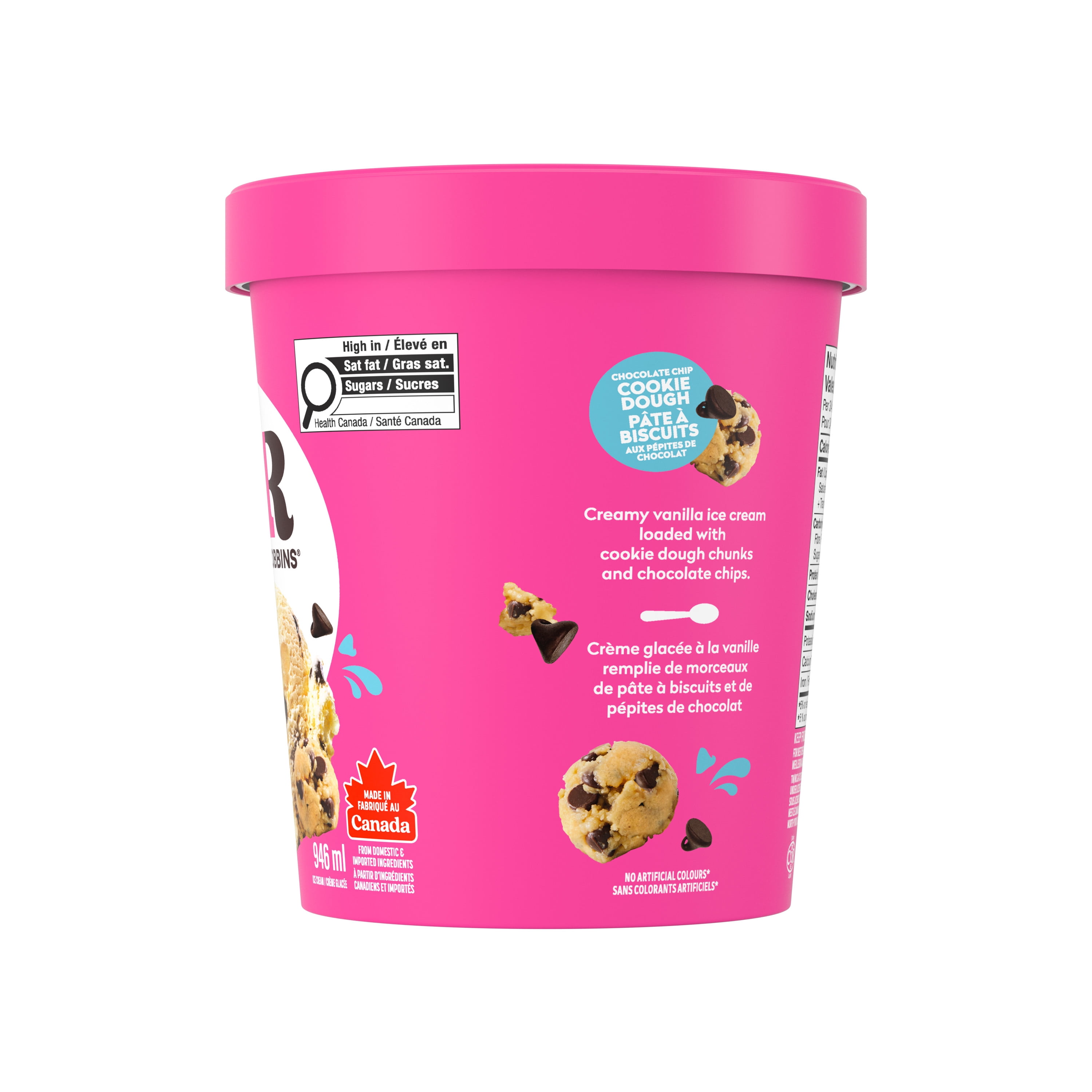 Baskin Robbins Chocolate Chip Cookie Dough Ice Cream, Made in Canada With 100% Canadian Dairy, Kosher, 946 mL