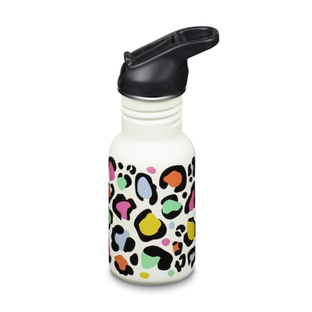 Klean Kanteen 12 oz Classic Kid's Water Bottle with Flip Seal Sport Cap & Straw - 100% Leakproof Cap - Durable Stainless Steel Material - Lightweight & Easy-Grip - BPA-Free - Leopard Print