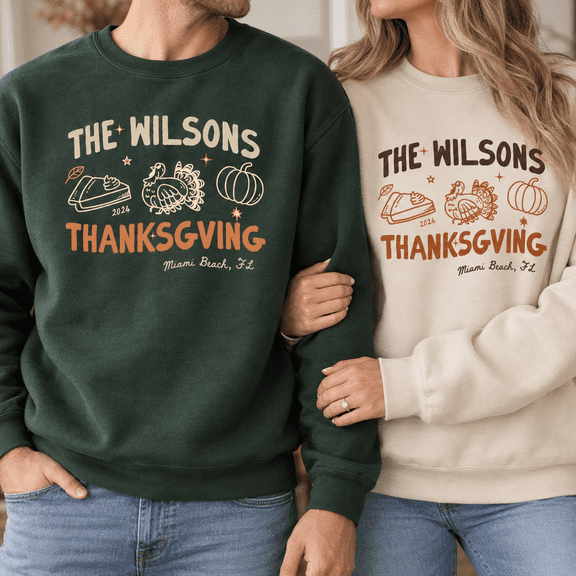 Personalized Thanksgiving Crew 2026 Sweatshirt, Custom Family Name Turkey Pie Graphic