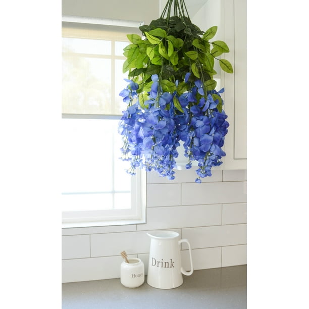 Admired by Nature Artificial Wisteria Hanging Flowers Bush, Periwinkle