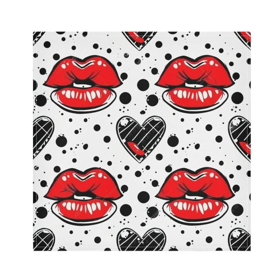 JSTEL Red Lips Heart Polka Dots Cloth Napkins Set of 1, 20x20 Inch Washable and Reusable Napkin for Decoupage Dinner Party Everyday Use