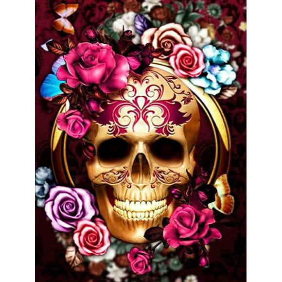 Zshan One Piece Diamond Art Kits for Adults, DIY Diamond Painting, Full Drill, Diamond Drawing Kits, Rose Skull Arrangement, Cross Stitch, Full Drill for Home Wall Decor