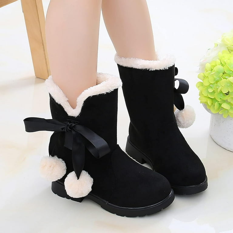 Girls artificial fur knee length winter boots furry ball western square toe riding boots girls toddler boots Walmart