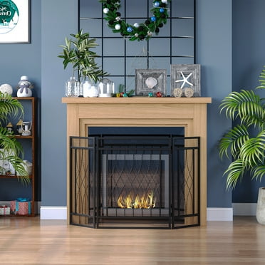 HOMCOM 3-Panel Folding Fireplace Screen, Metal Mesh Fire Spark Guard for Wood Burning, 49.5" x 31.5", Black