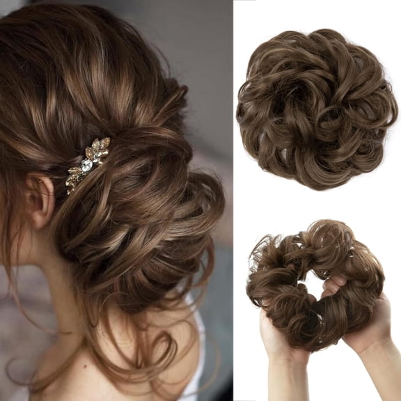 Large Messy Bun Hair Piece Human Hair Layered Wavy Curly Hair Buns Hair Piece for Women Thick Updo Hairpiece for Daily Wear Real Ponytail Extension