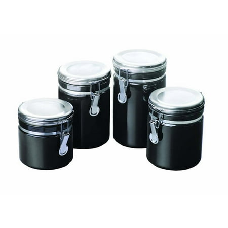 Anchor Hocking 4 Piece Ceramic Canister Set Black Anchor Hocking 4 Piece Ceramic Canister Set Black