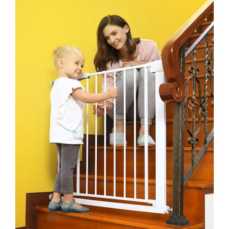 Baby Gates for Stairs and Doorways Dog Gates for The House, 30-40.5 inches - Indoor Safety Gates for Kids or Pets with Walk Through Door, Extra Wide Tall Metal Gate Pressure Mount Auto Close