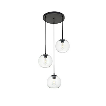 - Elegant Lighting Baxter 3 Lights Black Pendant With Clear Glass