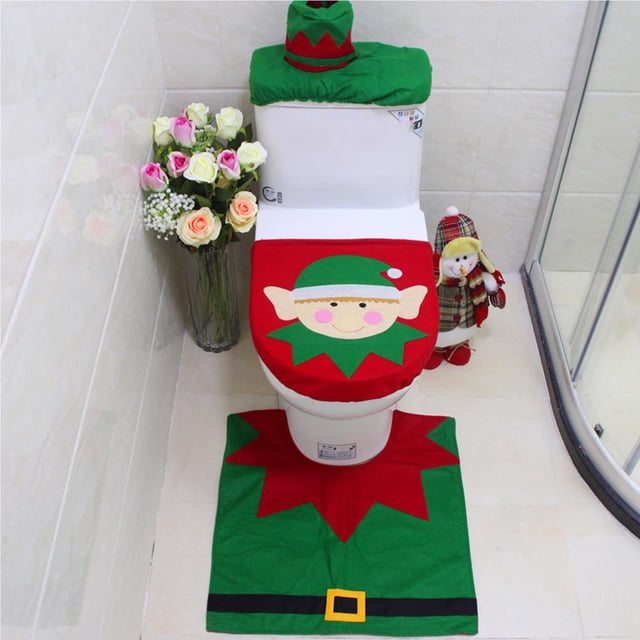Injueey Estera de la cubierta del asiento del inodoro de Navidad para la decoración navideña de bricolaje del baño Kits de decoración para fiestas Numero 3 Injueey HA043398-03