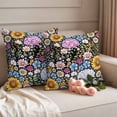 thumbnail image 2 of Spring Flowers Pillow Covers 2 Pack Watercolor Country Colorful Floral Leaf Plant Black Pillowcase Waterproof Outdoor Throw Pillow Cover for Patio Garden Square Cushion 18”x18”, 2 of 9