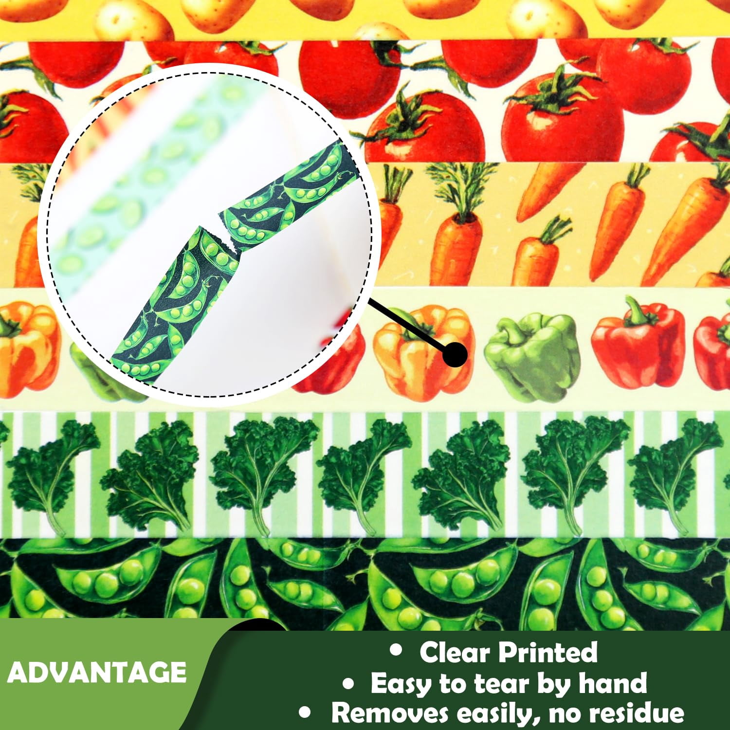 Vegetable Washi Tape Set of 12 Rolls, Cute Garden Pattern Decorative Tape, Tomato Carrot Corn Masking Tape for Journaling Supplies, Kitchen Planner, Garden Scrapbooking, Recipe Journal