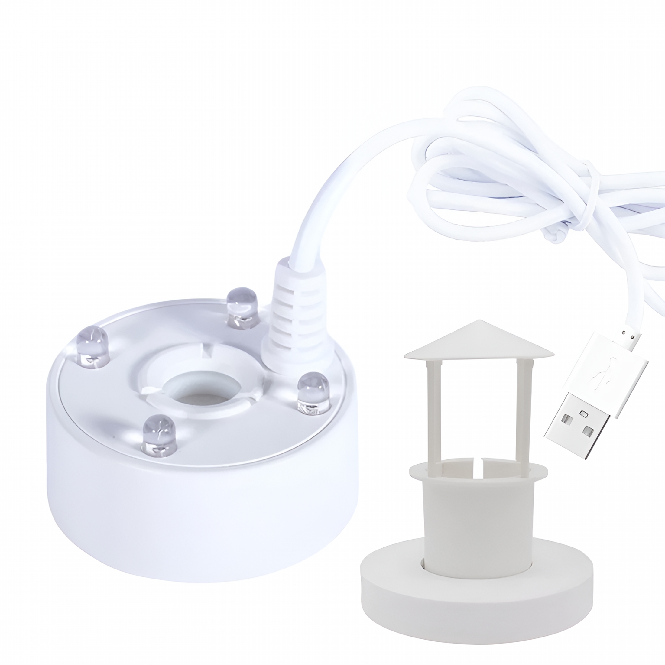 HIBIBUD 4 Leds Mist Maker Fogger Air Humidifier Nebulizer for Water Fountain Pond White