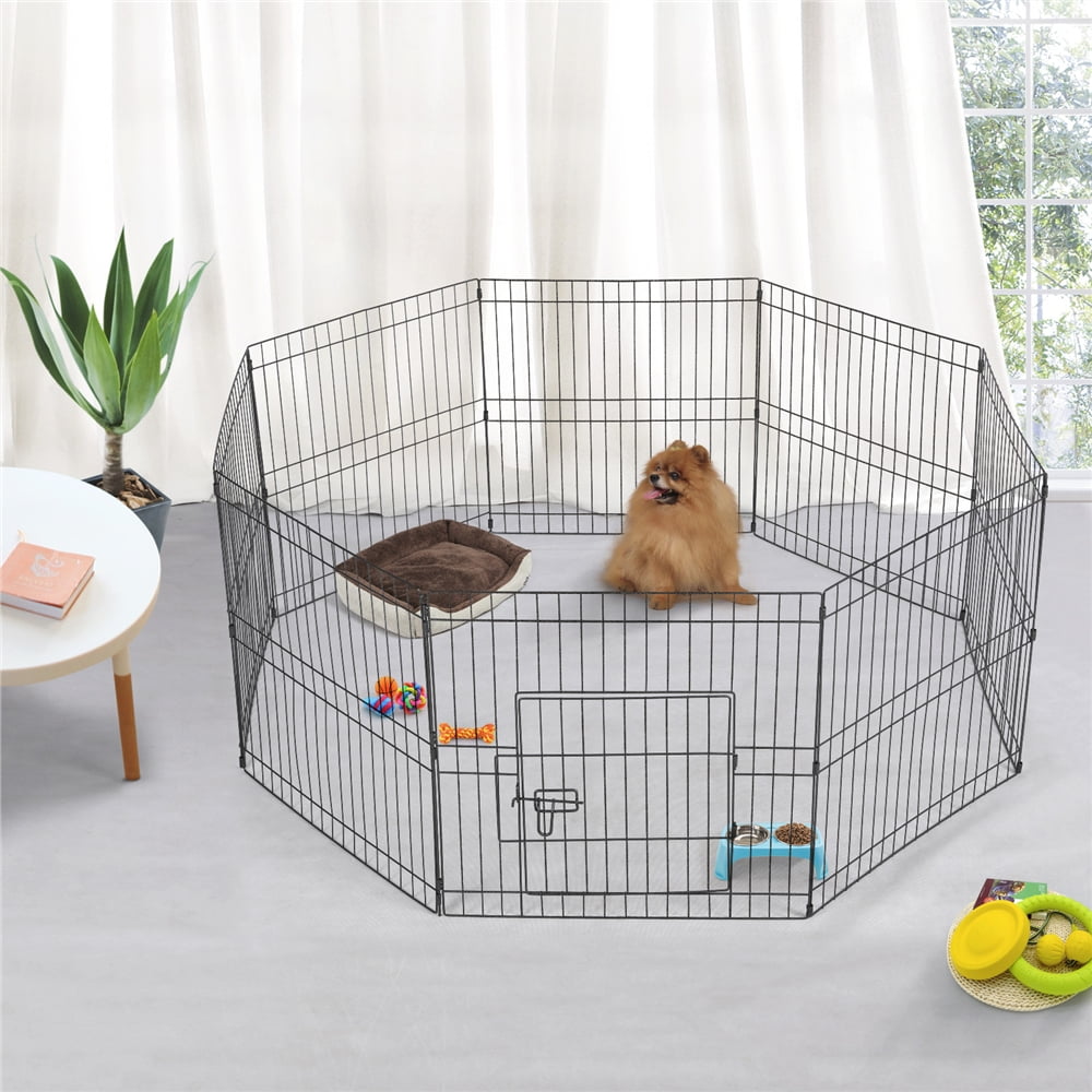 Renwick 8 Panel Foldable Pet Playpen For Puppies, Metal, Indoor & Outdoor, Black