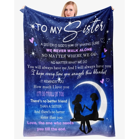 KAAYEE Sister Blanket for Birthday Gifts,Gift for Big/Little/Twin Sisters on Mother's Day, to My Sister Soft Throw Blanket,60" x 50",Blue
