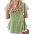 thumbnail image 3 of V Neck Short Sleeve Blouse Button Down Shirt Womens Loose Casual Plain Peplum Tops, 3 of 4