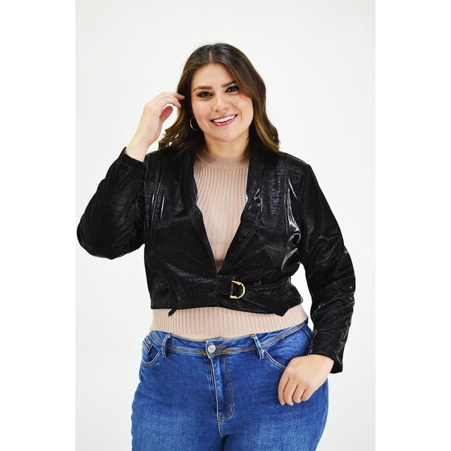 Chaqueta corta vinipiel Roman Fashion negro 42 Tallas Extras