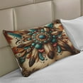 thumbnail image 2 of Ambesonne Rustic Knitted Quilt Pillowcover, Boho Earthy Feathers Mandala, 36"x20", Teal Cinnamon Brown, 2 of 2