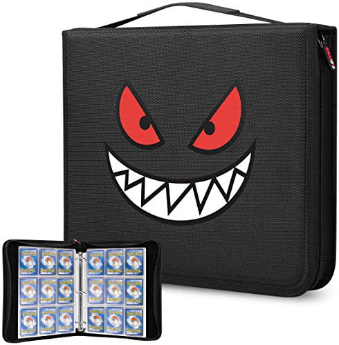 Balck Smiley face Holds Up to 320 Cards Brappo Carrying Case Compatible with Pokemon Trading Cards Cards Collectors Album with 20 Premium 4-Pocket Pages 