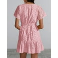thumbnail image 4 of IBTOM CASTLE Women Short Sleeve Hollow Out Mini Dress Summer Casual Ruffle A-Line V Neck Sundress Beach Lace Vacation Dress XXL Pink, 4 of 8