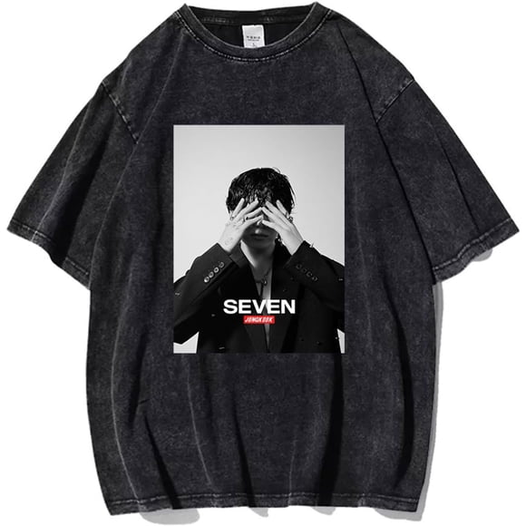 Jungkook T-Shirt Seven 7 Album Merch Vintage Distressed Decolor Dirty-Liked Cotton Black Loose Tee