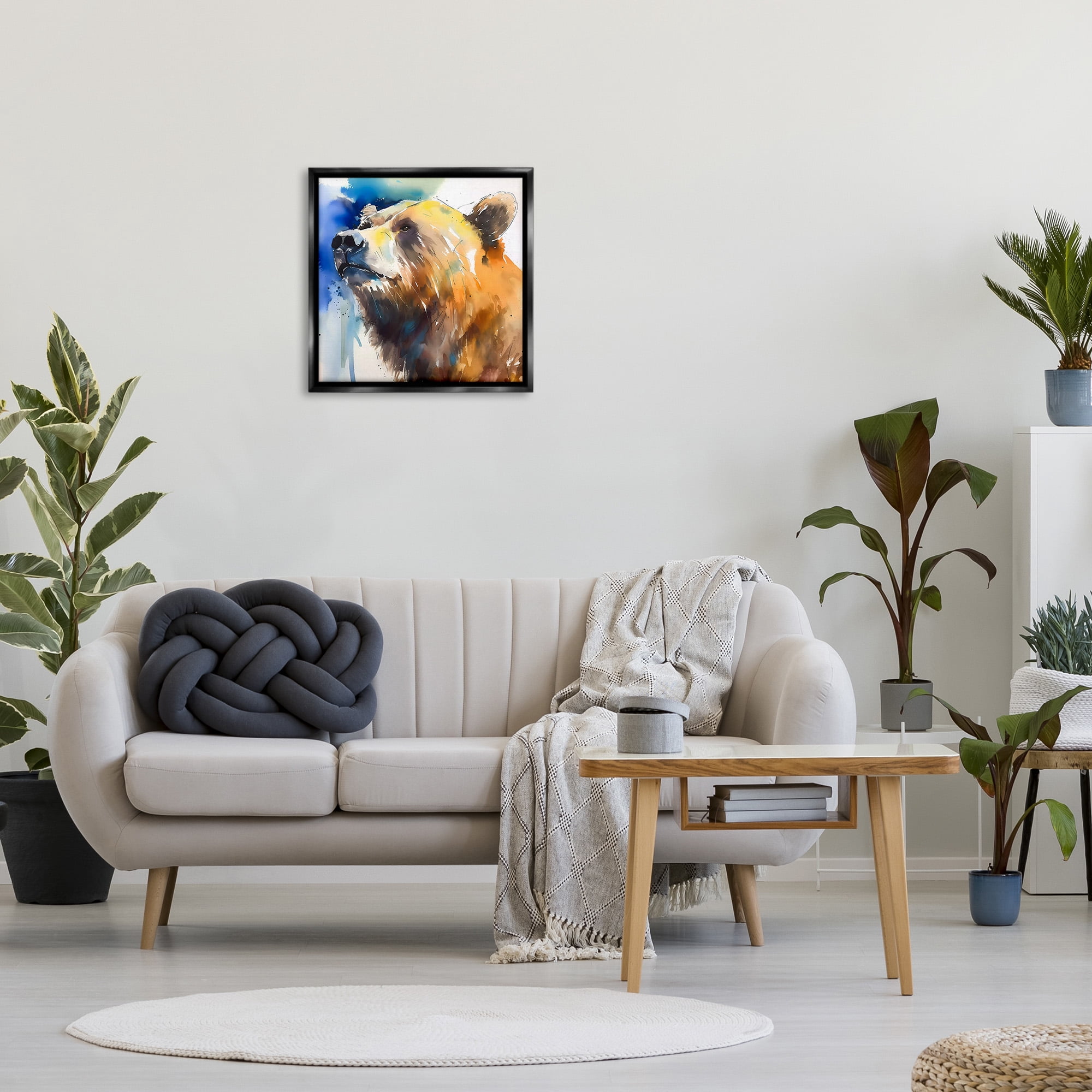 Stupell Industries Abstract Watercolor Bear Animals & Insects Painting Black Floater Framed Canvas Art Print Wall Art, 25 x 25
