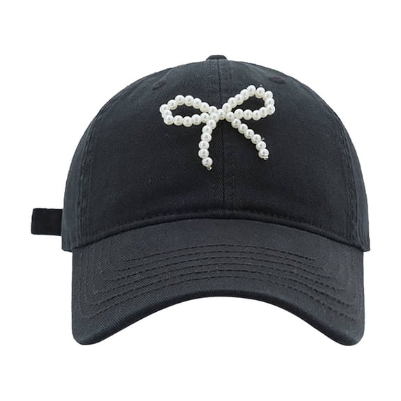 Yuanlong Womens Baseball Hat Pearl Bow Embellished Soft Sun Cap Sweet Trendy Style Daily Casual Street Dating Headwear