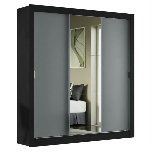 Ropero Closet Madesa Mônaco 3 Puertas 1 Espejo Negro/Gris