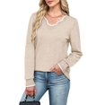 thumbnail image 2 of Women'S Sweaters Casual V-Neck Long Sleeve Sweaters Loose Solid Fall Tops Pullover Sweater Beige M, 2 of 7